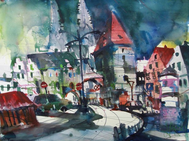 03-Kornmarkt Regensburg-Aqaurell/Watercolor-2014