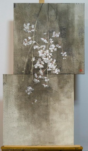 花影抄　106×63cm　2012　パネル、麻紙、岩絵具、墨、膠